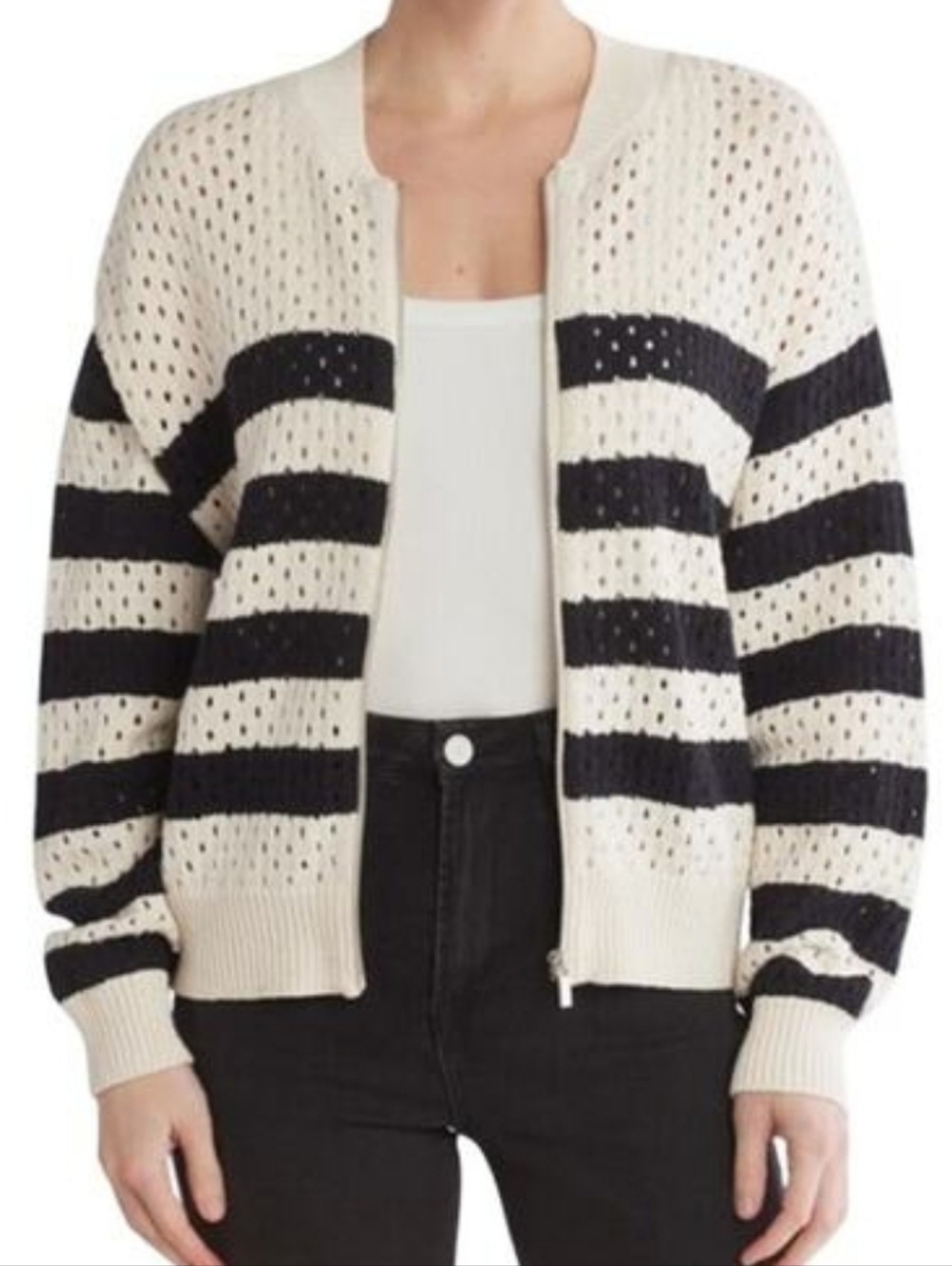 Sanctuary Sweater Open Knit Bomber Cardigan